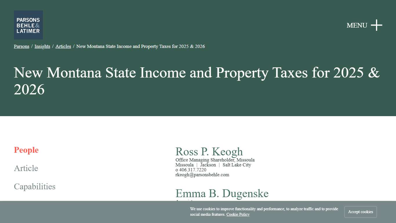 New Montana State Income and Property Taxes for 2025 & 2026